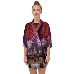 New Year New Year’s Eve In Salzburg Austria Holiday Celebration Fireworks Half Sleeve Chiffon Kimono by Sapixe