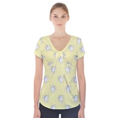 Cute Kids Drawing Motif Pattern Short Sleeve Front Detail Top by dflcprints