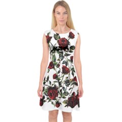 Red Roses Capsleeve Midi Dress