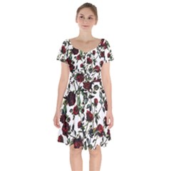 Red Roses Short Sleeve Bardot Dress