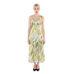 Green Leaves Nature Patter Sleeveless Maxi Dress