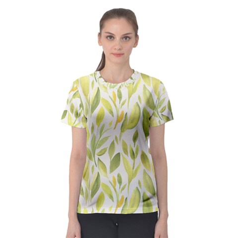 Green Leaves Nature Patter Women s Sport Mesh Tee by paulaoliveiradesign