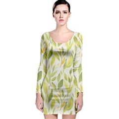 Green Leaves Nature Patter Long Sleeve Bodycon Dress by paulaoliveiradesign