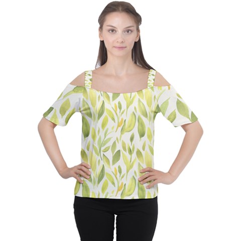 Green Leaves Nature Patter Cutout Shoulder Tee by paulaoliveiradesign