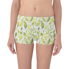 Green Leaves Nature Patter Reversible Boyleg Bikini Bottoms by paulaoliveiradesign