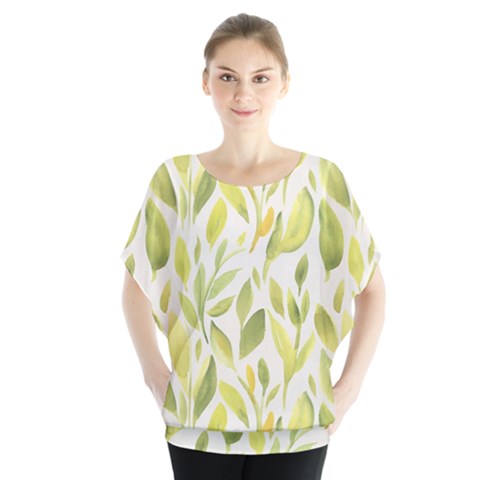 Green Leaves Nature Patter Blouse by paulaoliveiradesign