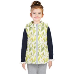 Green Leaves Nature Patter Kid s Hooded Puffer Vest