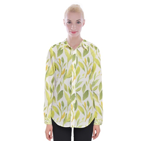 Green Leaves Nature Patter Womens Long Sleeve Shirt by paulaoliveiradesign