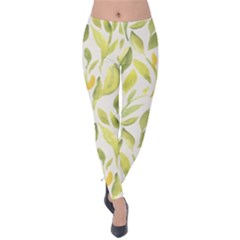 Green Leaves Nature Patter Velvet Leggings by paulaoliveiradesign