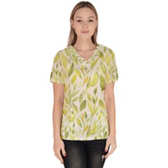 Green Leaves Nature Patter Scrub Top by paulaoliveiradesign