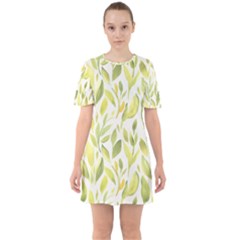 Green Leaves Nature Patter Sixties Short Sleeve Mini Dress by paulaoliveiradesign