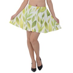 Green Leaves Nature Patter Velvet Skater Skirt