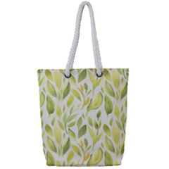 Green Leaves Nature Patter Full Print Rope Handle Tote (small) by paulaoliveiradesign