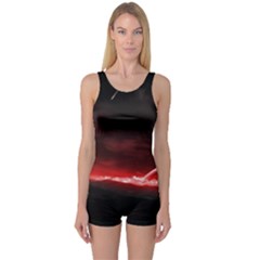 Outer Space Red Stars Star One Piece Boyleg Swimsuit by Sapixe