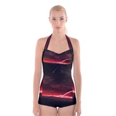 Outer Space Red Stars Star Boyleg Halter Swimsuit  by Sapixe