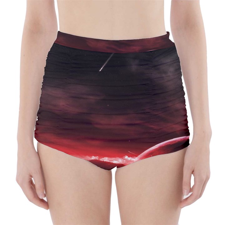 Outer Space Red Stars Star High-Waisted Bikini Bottoms