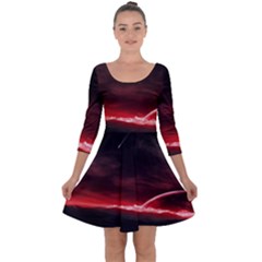 Outer Space Red Stars Star Quarter Sleeve Skater Dress by Sapixe