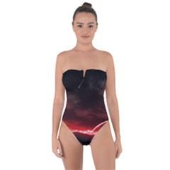 Outer Space Red Stars Star Tie Back One Piece Swimsuit by Sapixe