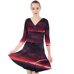 Outer Space Red Stars Star Quarter Sleeve Front Wrap Dress by Sapixe