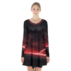 Outer Space Red Stars Star Long Sleeve Velvet V-neck Dress by Sapixe