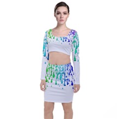 Paint Drops Artistic Long Sleeve Crop Top & Bodycon Skirt Set by Sapixe