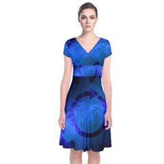 Particles Gear Circuit District Short Sleeve Front Wrap Dress by Sapixe