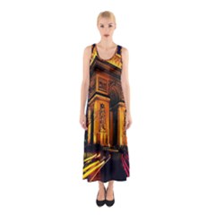 Paris Cityscapes Lights Multicolor France Sleeveless Maxi Dress by Sapixe