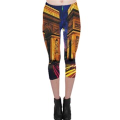 Paris Cityscapes Lights Multicolor France Capri Leggings  by Sapixe