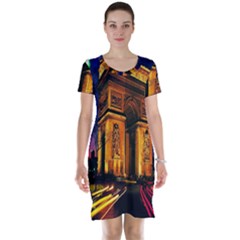 Paris Cityscapes Lights Multicolor France Short Sleeve Nightdress by Sapixe