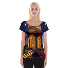 Paris Cityscapes Lights Multicolor France Cap Sleeve Tops by Sapixe