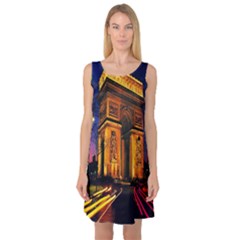 Paris Cityscapes Lights Multicolor France Sleeveless Satin Nightdress by Sapixe