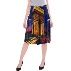 Paris Cityscapes Lights Multicolor France Midi Beach Skirt by Sapixe