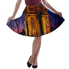 Paris Cityscapes Lights Multicolor France A-line Skater Skirt by Sapixe