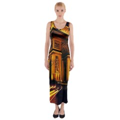 Paris Cityscapes Lights Multicolor France Fitted Maxi Dress by Sapixe