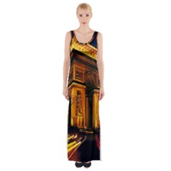 Paris Cityscapes Lights Multicolor France Maxi Thigh Split Dress by Sapixe