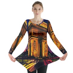 Paris Cityscapes Lights Multicolor France Long Sleeve Tunic  by Sapixe