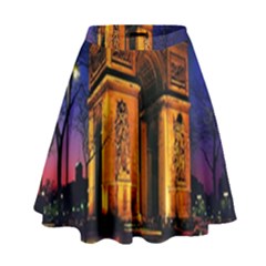 Paris Cityscapes Lights Multicolor France High Waist Skirt by Sapixe