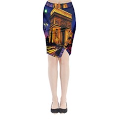 Paris Cityscapes Lights Multicolor France Midi Wrap Pencil Skirt by Sapixe