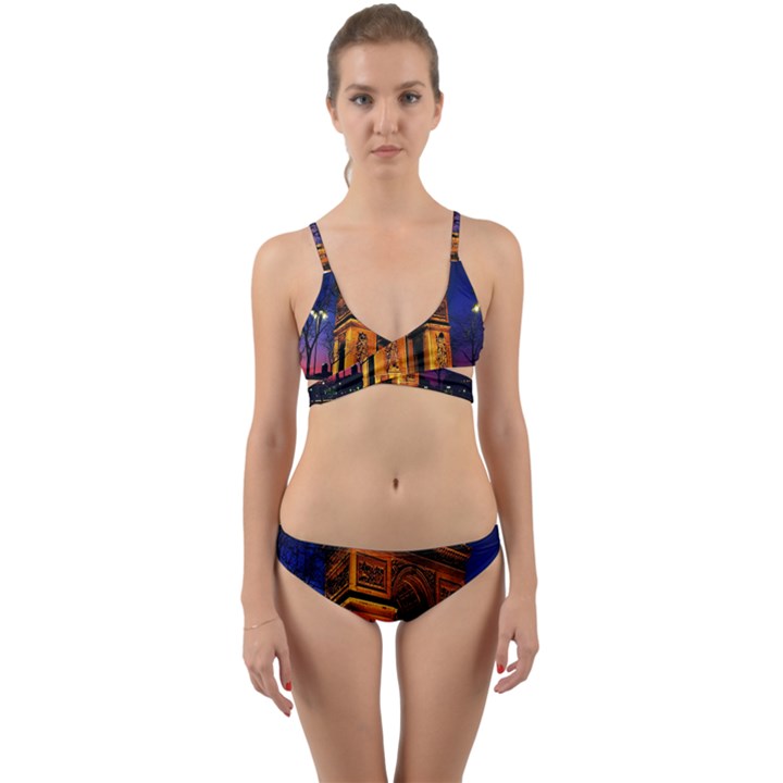 Paris Cityscapes Lights Multicolor France Wrap Around Bikini Set