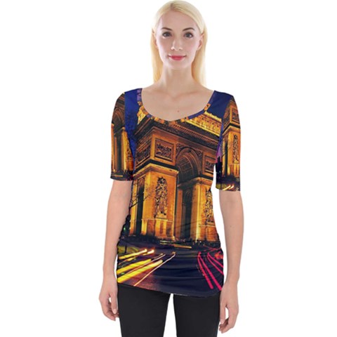 Paris Cityscapes Lights Multicolor France Wide Neckline Tee by Sapixe