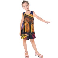 Paris Cityscapes Lights Multicolor France Kids  Sleeveless Dress by Sapixe