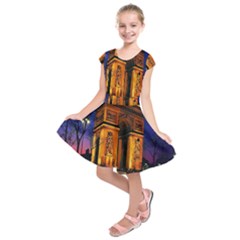 Paris Cityscapes Lights Multicolor France Kids  Short Sleeve Dress by Sapixe