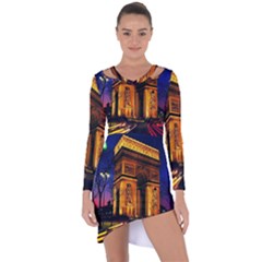 Paris Cityscapes Lights Multicolor France Asymmetric Cut-out Shift Dress by Sapixe