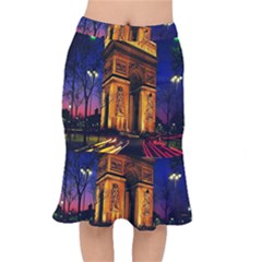 Paris Cityscapes Lights Multicolor France Mermaid Skirt by Sapixe