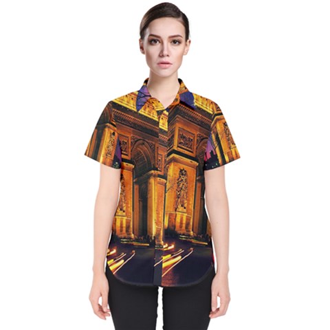 Paris Cityscapes Lights Multicolor France Women s Short Sleeve Shirt by Sapixe