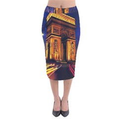 Paris Cityscapes Lights Multicolor France Velvet Midi Pencil Skirt by Sapixe