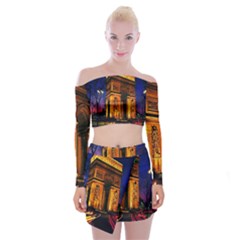 Paris Cityscapes Lights Multicolor France Off Shoulder Top With Mini Skirt Set by Sapixe