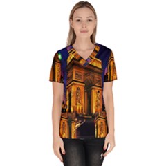 Paris Cityscapes Lights Multicolor France Scrub Top by Sapixe