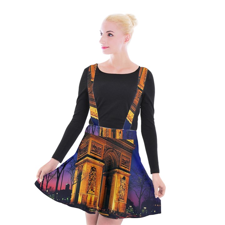 Paris Cityscapes Lights Multicolor France Suspender Skater Skirt