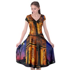 Paris Cityscapes Lights Multicolor France Cap Sleeve Wrap Front Dress by Sapixe